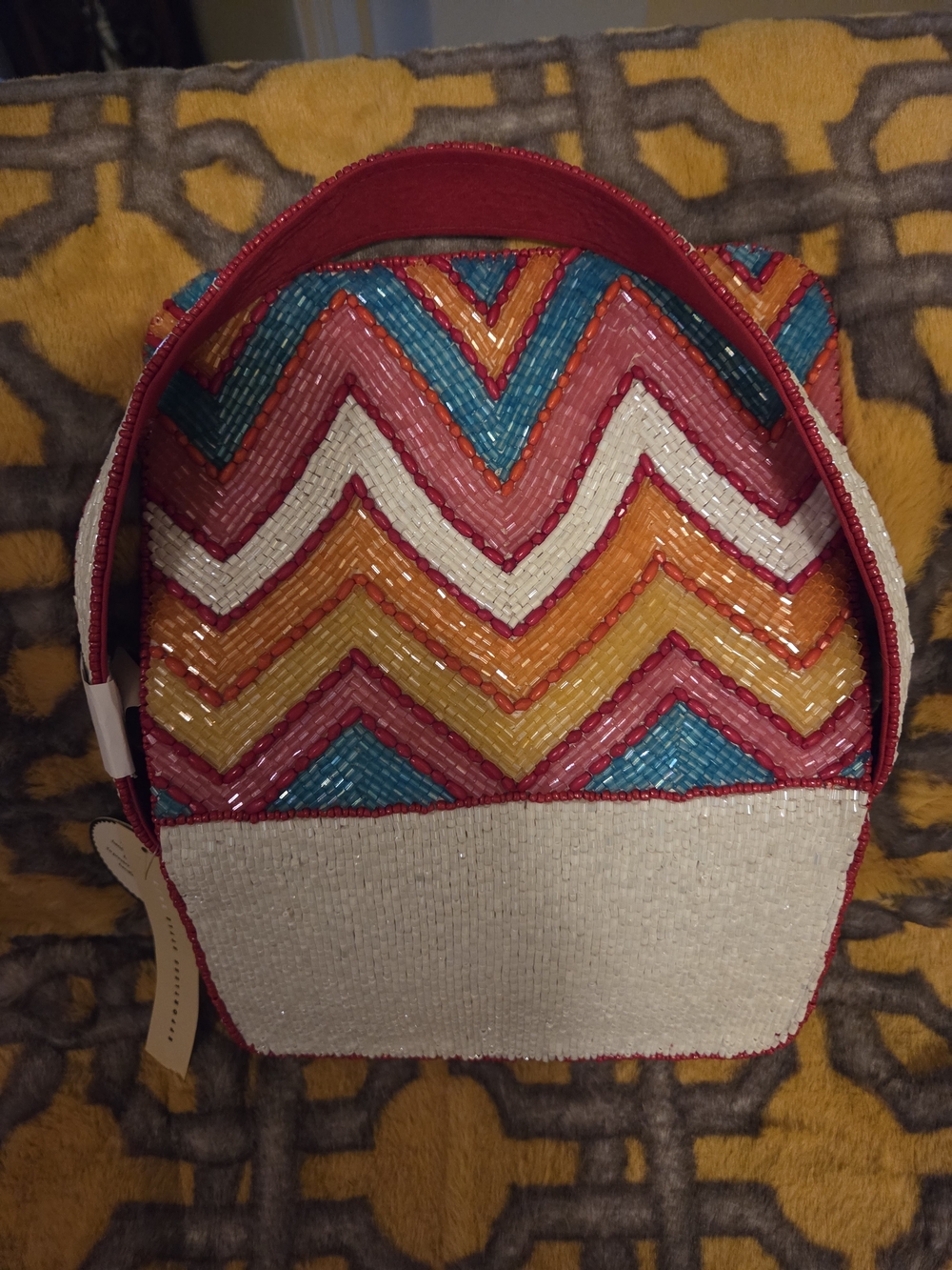 Viral Beaded Colorful Chevron Beaded Shoulder Bag - Red, Pink, Orange - Picture 5 of 8